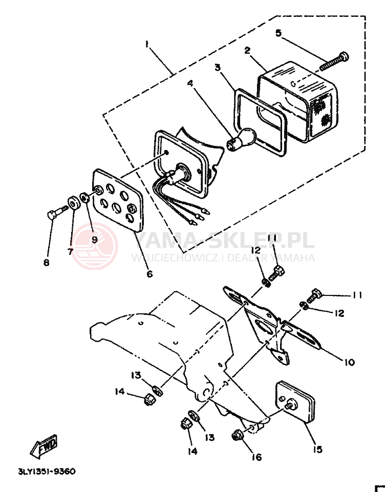 Schemat "Oświetlenie tył" do Yamaha TW200E