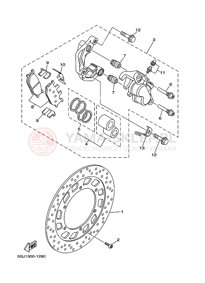 Schemat "Zacisk hamulcowy + tarcza przód" do Yamaha TMAX