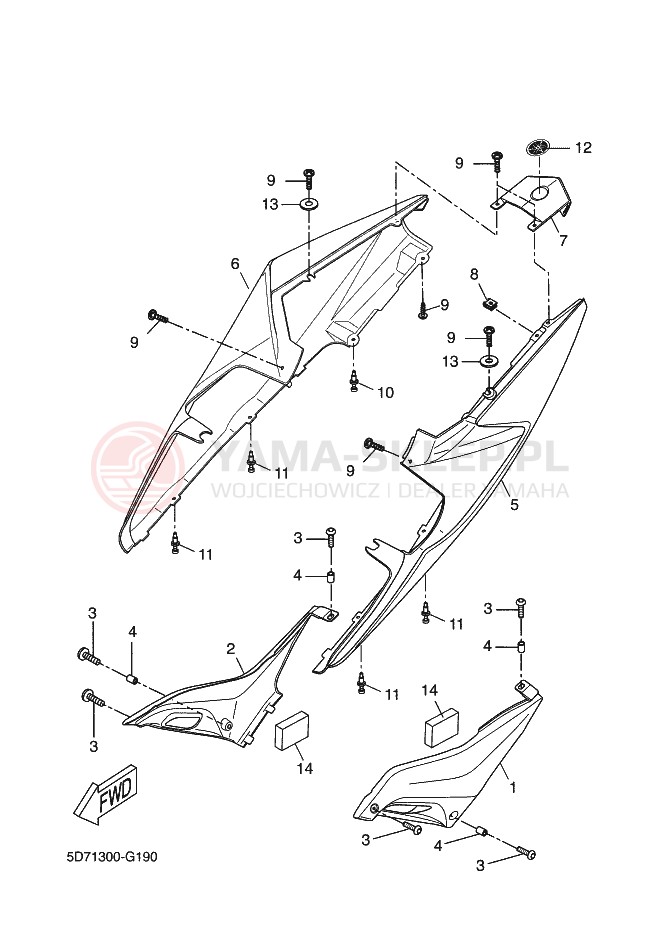Schemat "Pokrywa boczna" do Yamaha R125