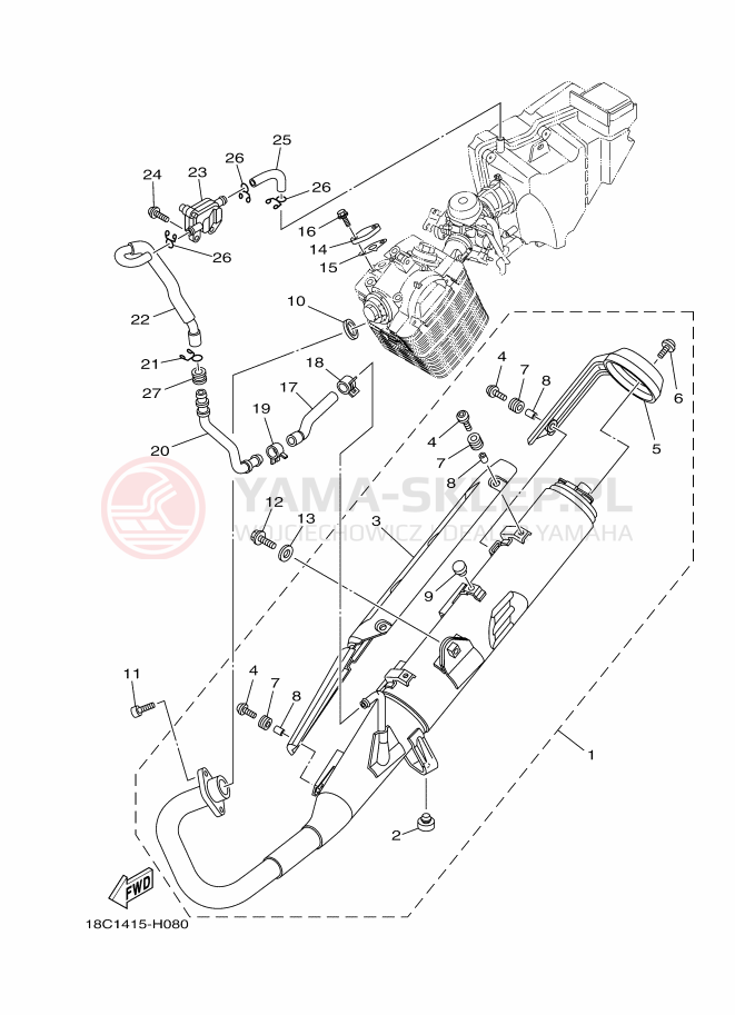 Schemat "Wydech końcowy" do Yamaha YBR125ESD