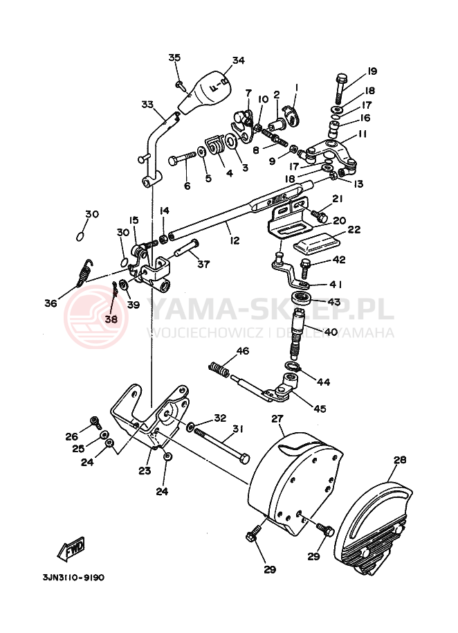 Schemat "Dźwignia zmiany napędu" do Yamaha YFU1T