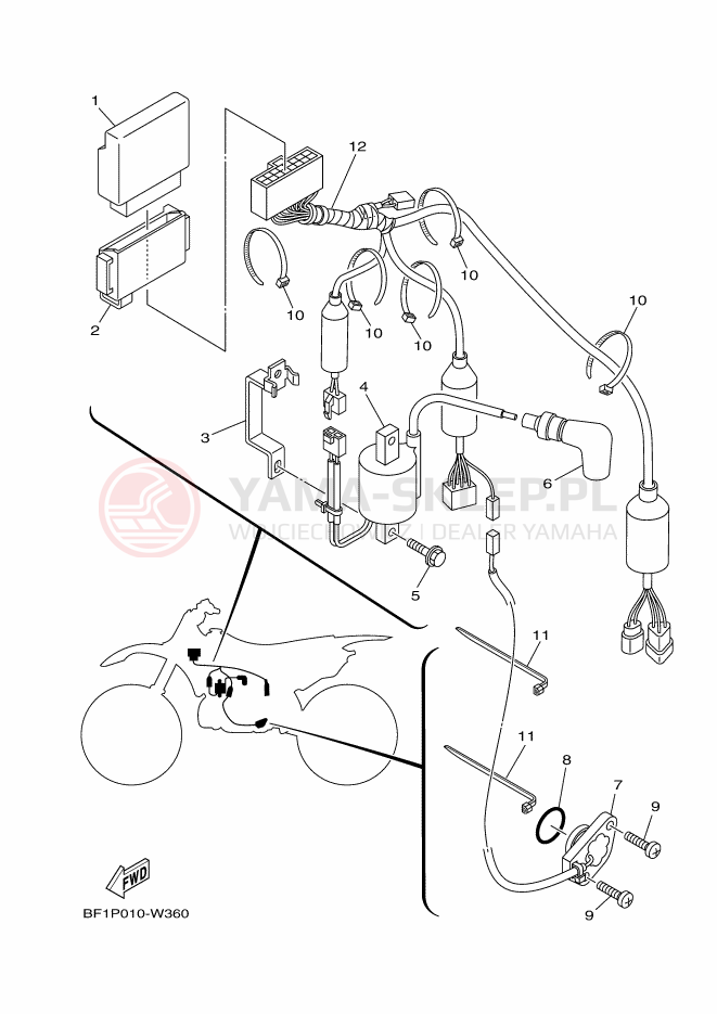 Schemat "układ elektryczny" do Yamaha YZ250