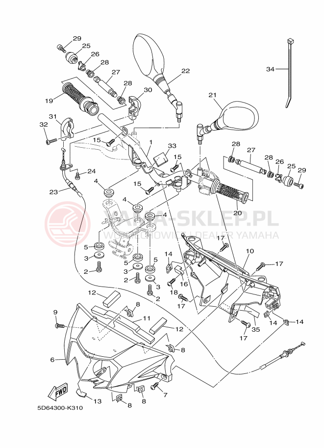 Schemat "Kierownica i osprzęt" do Yamaha T135FI