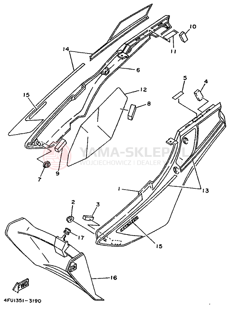 Schemat "Pokrywa boczna" do Yamaha TDR125