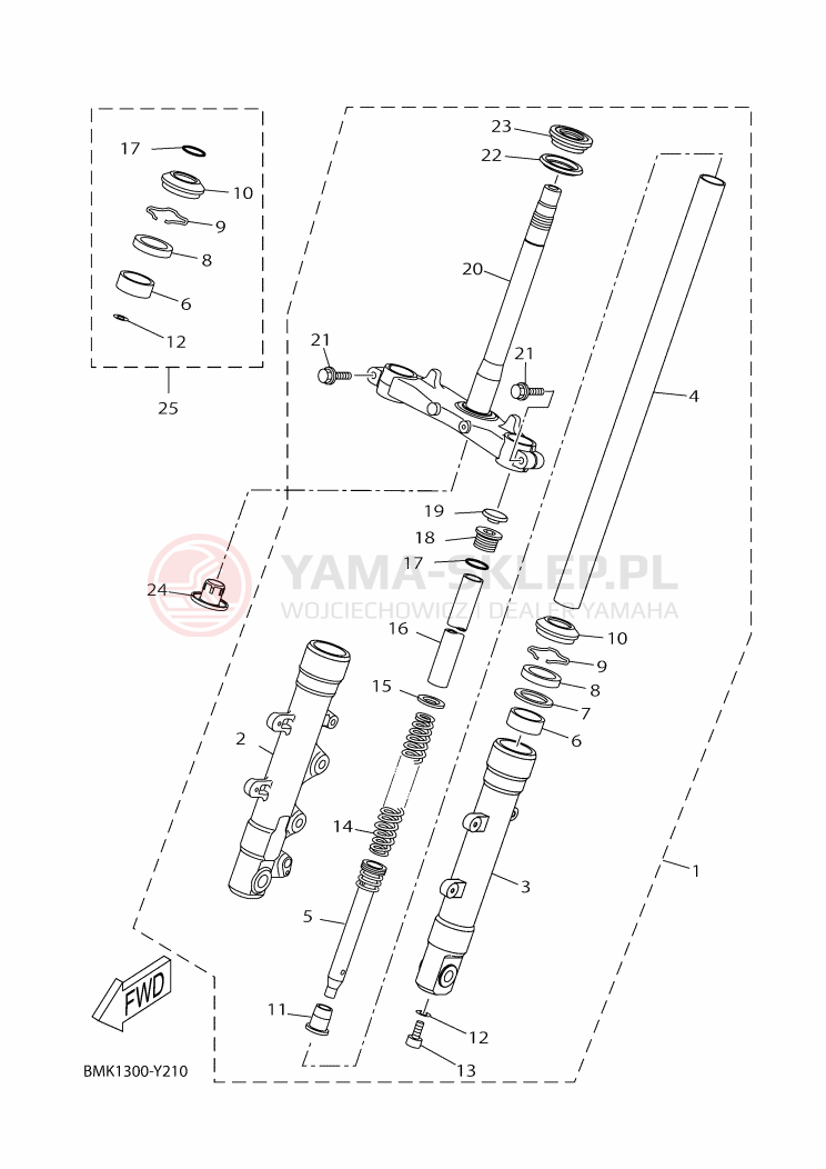 Schemat "Amortyzatory przód" do Yamaha XMAX 300 TECH MAX