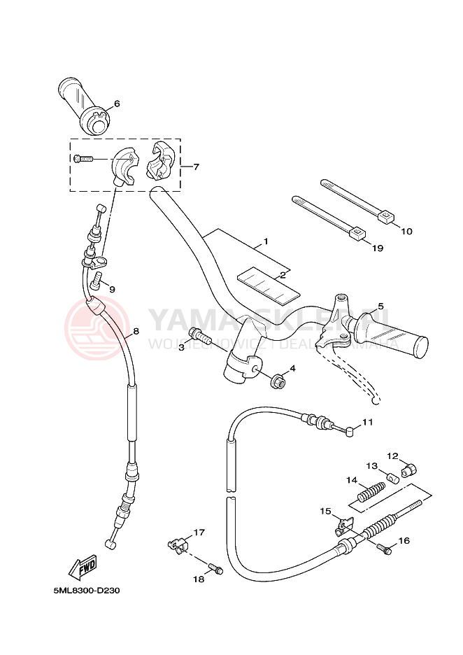Schemat "Kierownica i osprzęt" do Yamaha CYGNUS