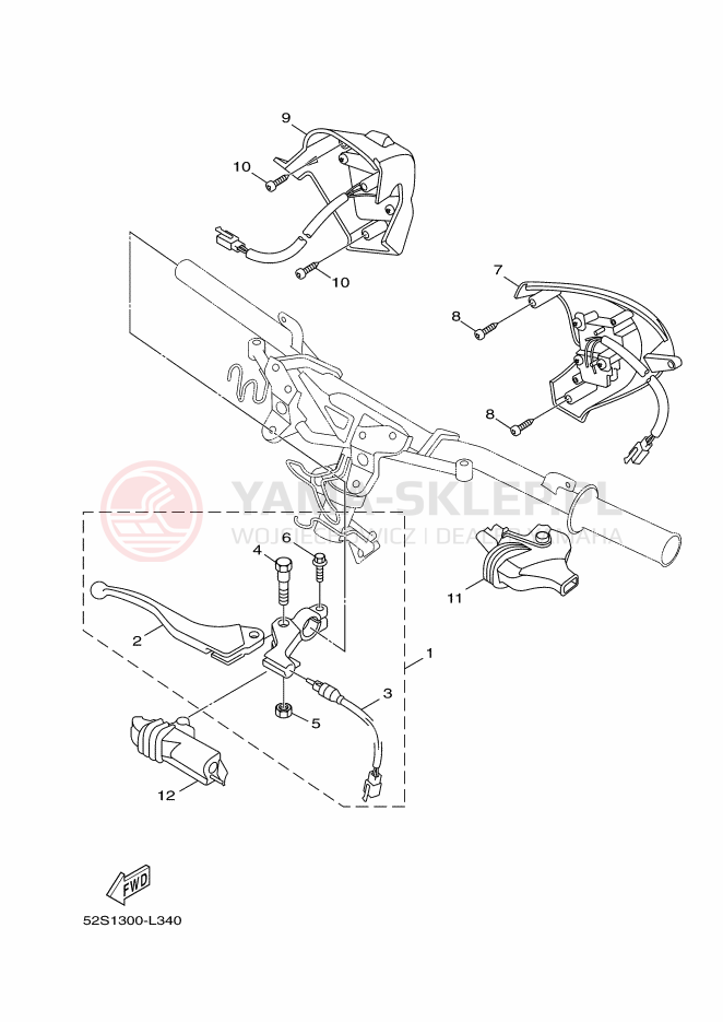 Schemat "Kierownica i osprzęt" do Yamaha XENTER 150