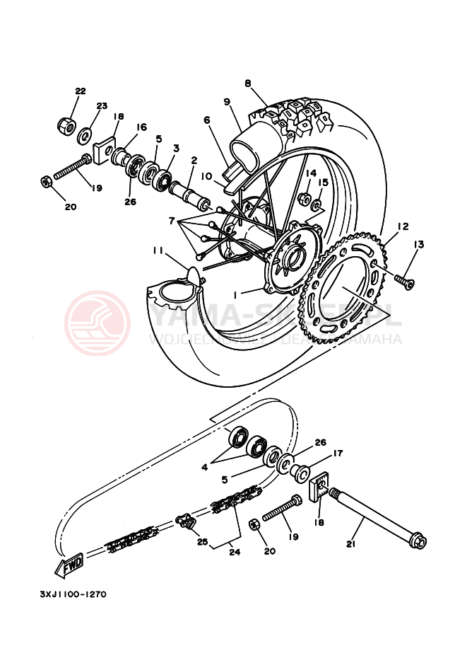 Schemat "Koło tył" do Yamaha YZ125