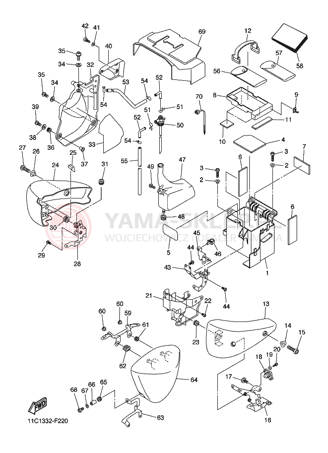 Schemat "Pokrywa boczna" do Yamaha XVS1300A