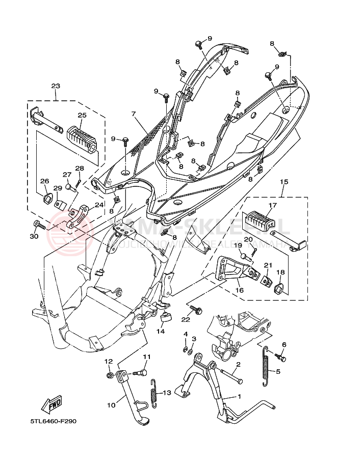 Schemat "Stopka postojowa i podnóżki" do Yamaha AL115C MIO