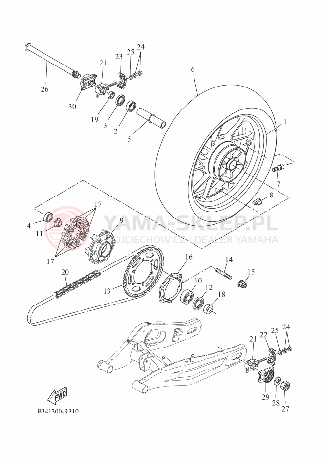 Schemat "Koło tył" do Yamaha XSR700