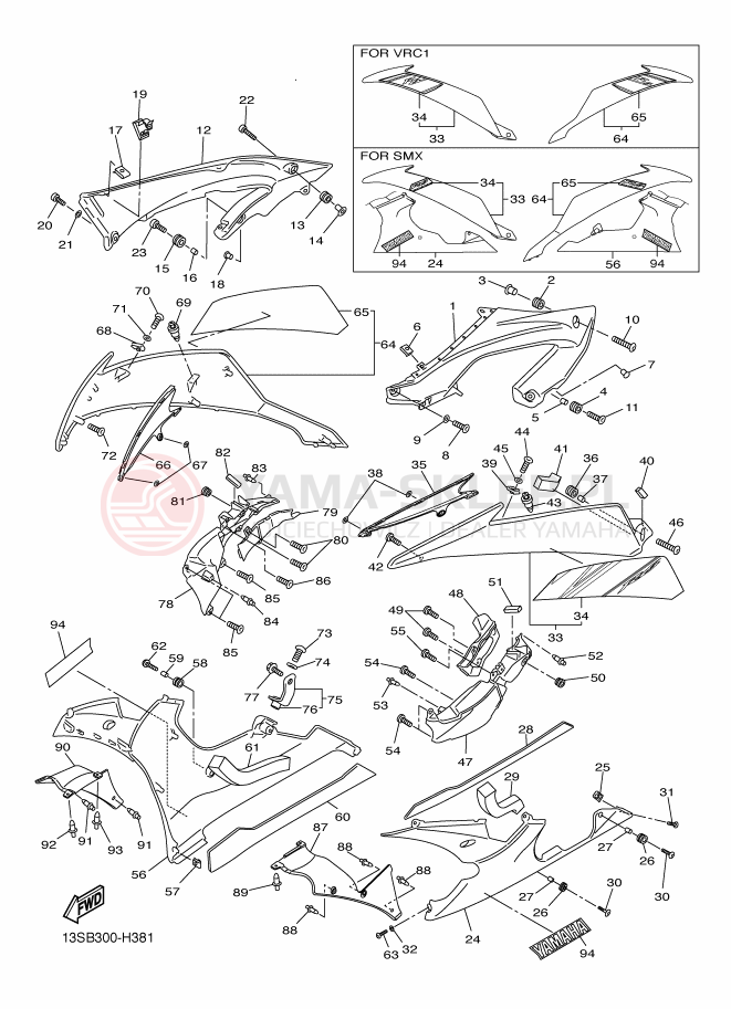 Schemat "elementy nadwozia" do Yamaha YZF-R6