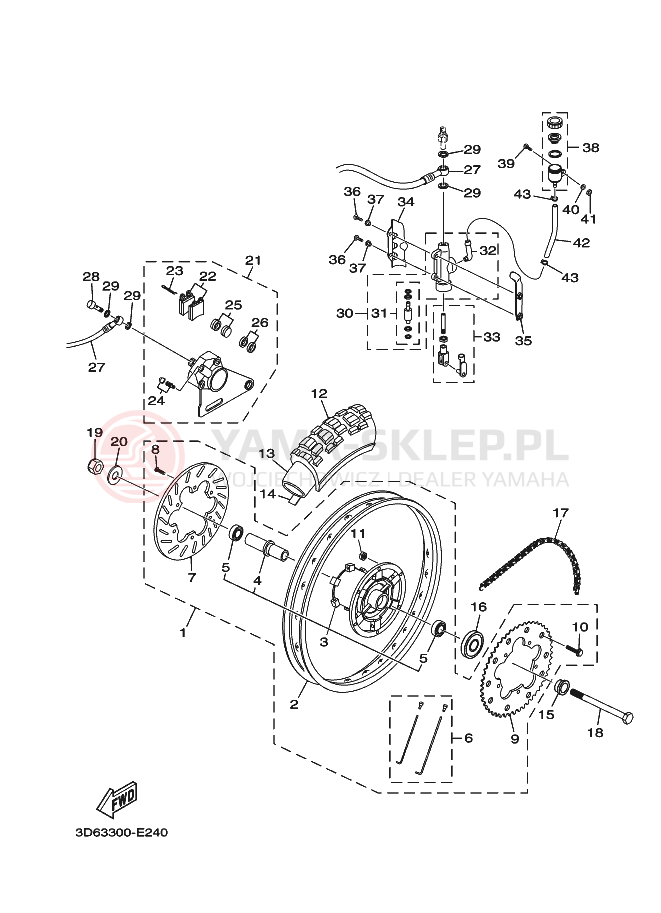Schemat "Koło tył" do Yamaha XT125R
