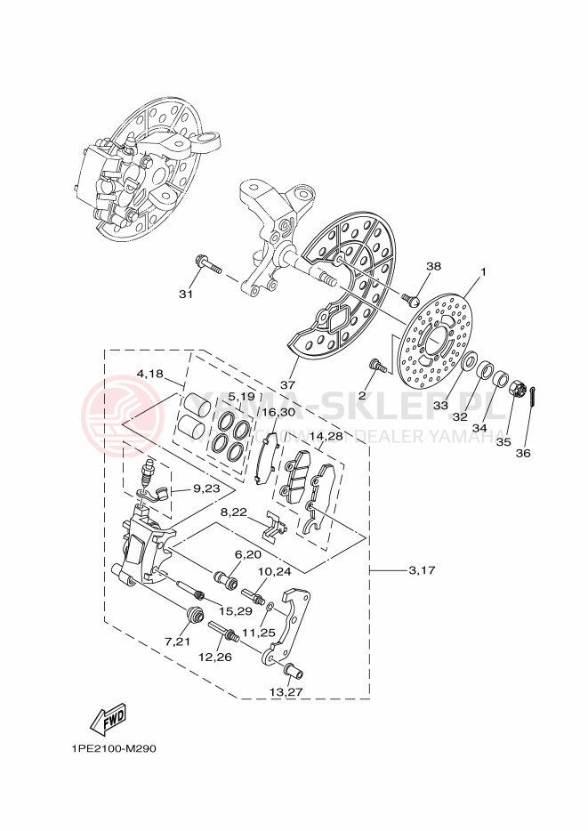 Schemat "Zacisk hamulcowy + tarcza przód" do Yamaha YFM700R