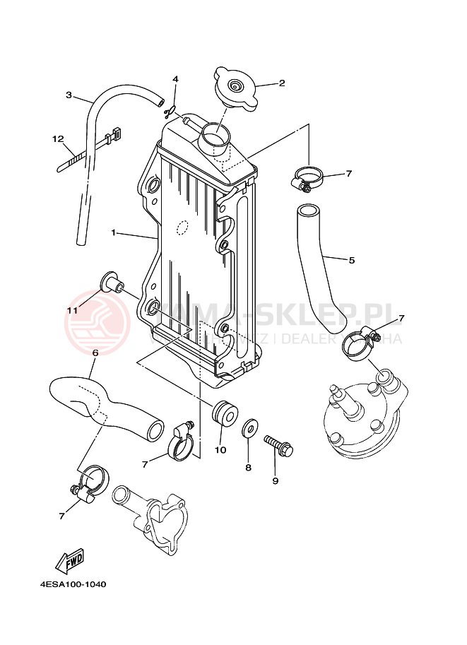Schemat "Węże chłodnicy" do Yamaha YZ80