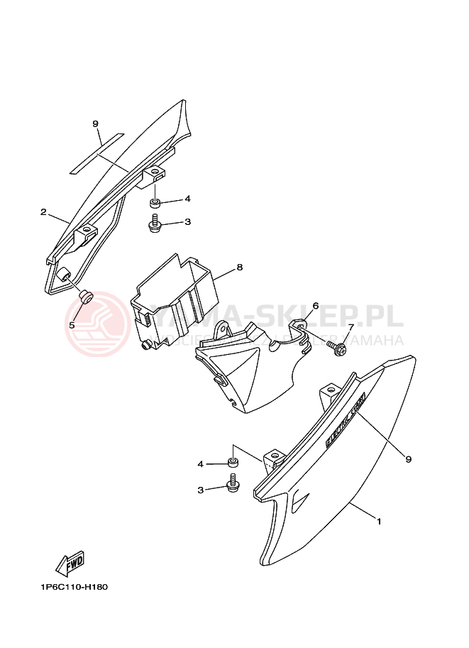 Schemat "Pokrywa boczna" do Yamaha TT-R50E
