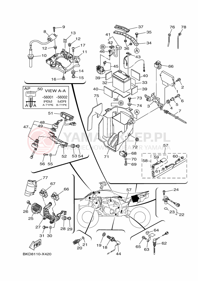 Schemat "układ elektryczny" do Yamaha YFZ450R