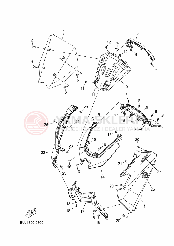 Schemat "PRZEDNIA SZYBA" do Yamaha NMAX 125 TECH MAX