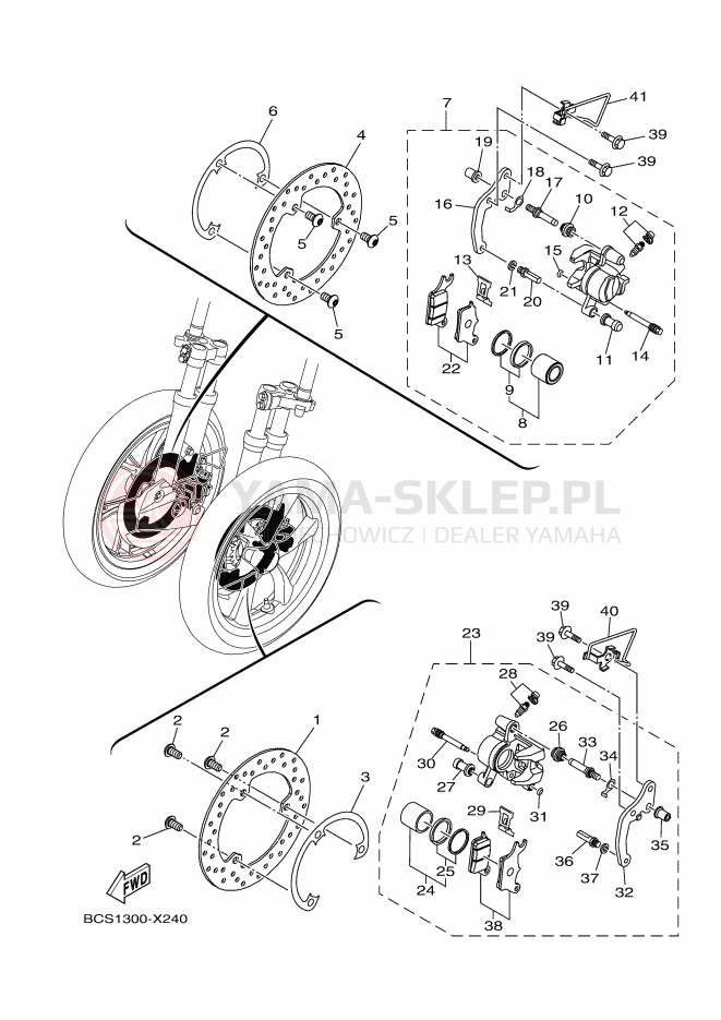 Schemat "Zacisk hamulcowy + tarcza przód" do Yamaha TRICITY 155