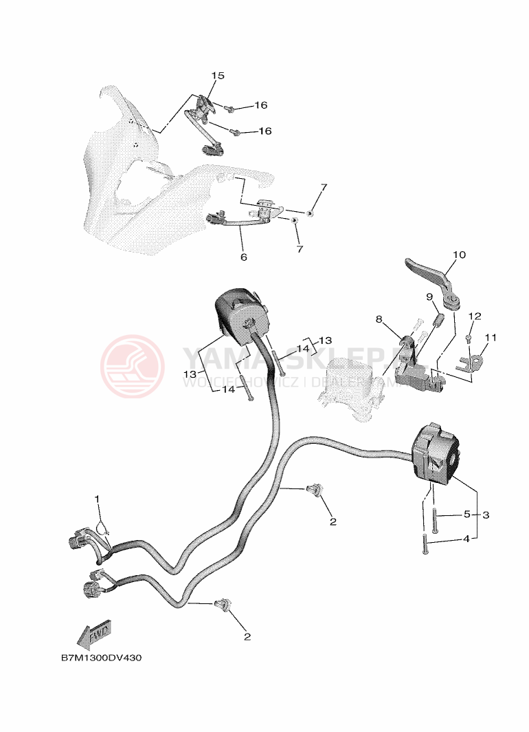 Schemat "Kierownica i osprzęt" do Yamaha TMAX TECH MAX
