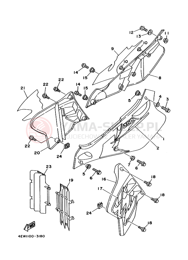 Schemat "POKRYWA BOCZNA I ZBIORNIK OLEJU" do Yamaha YZ250