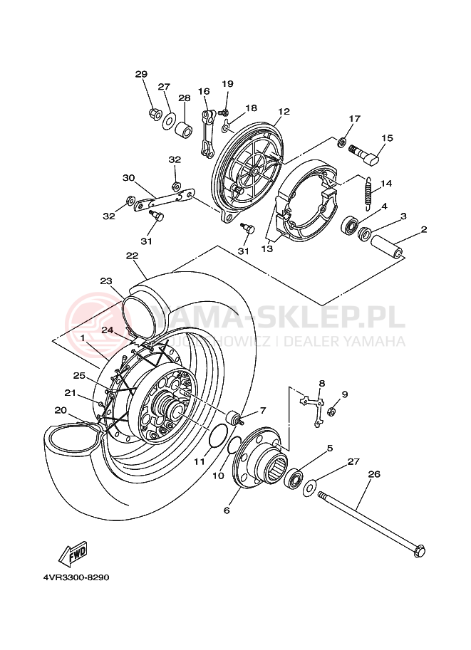 Schemat "Koło tył" do Yamaha XVS650 DRAGSTAR