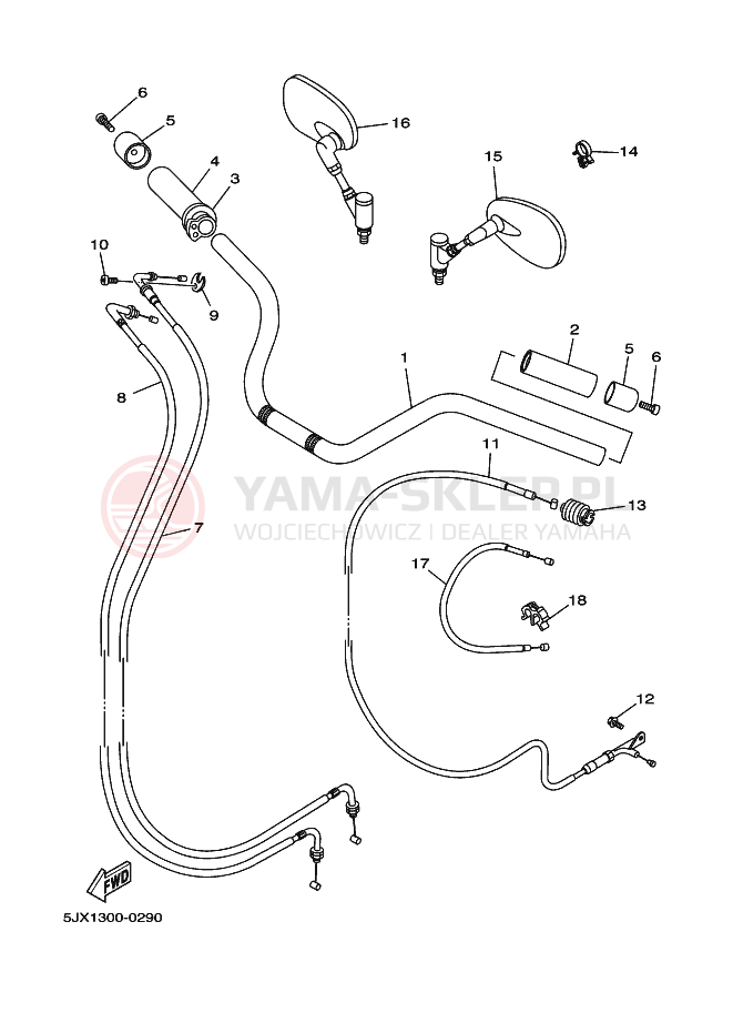 Schemat "Kierownica i osprzęt" do Yamaha XVS125 DRAGSTAR