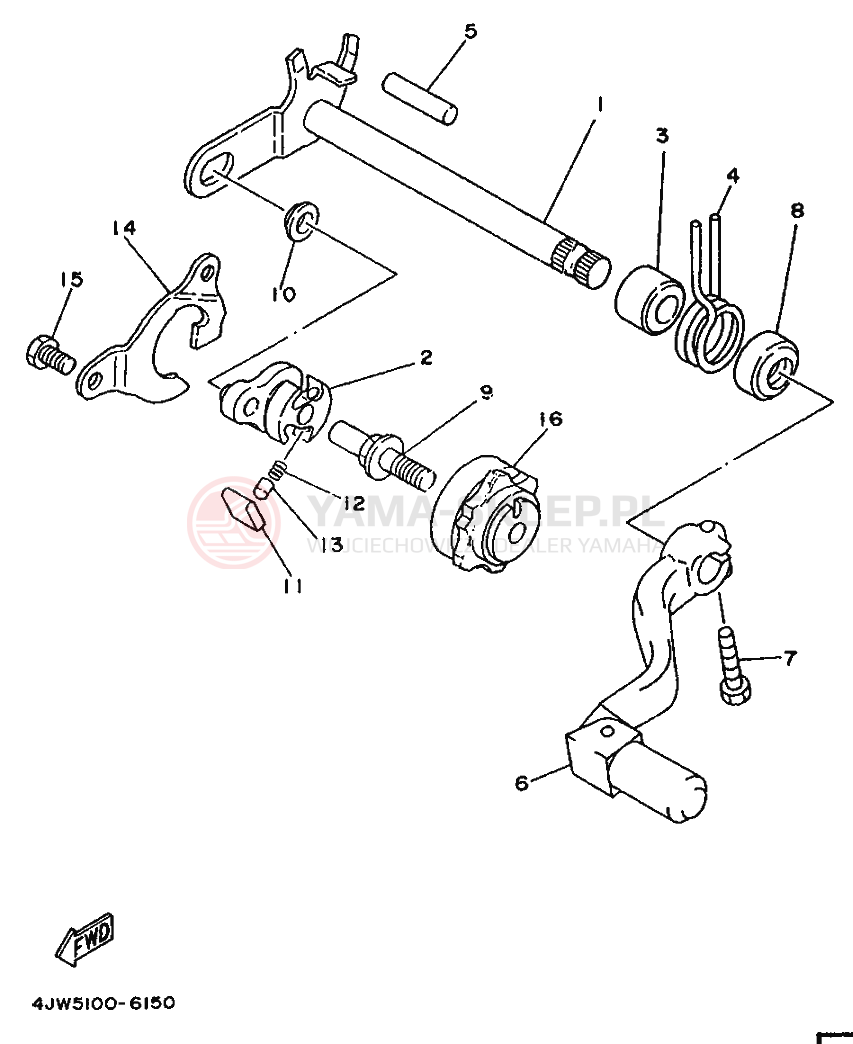Schemat "Dźwignia zmiany biegów, wałek" do Yamaha WR250Z