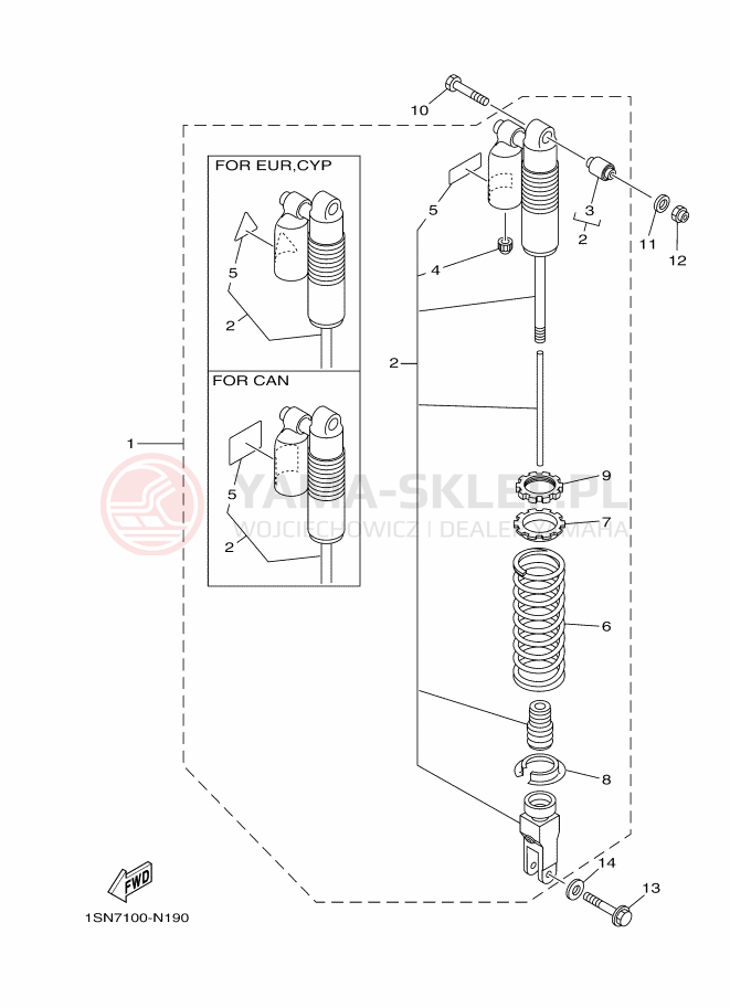 Schemat "zawieszenie tył" do Yamaha YZ85LW