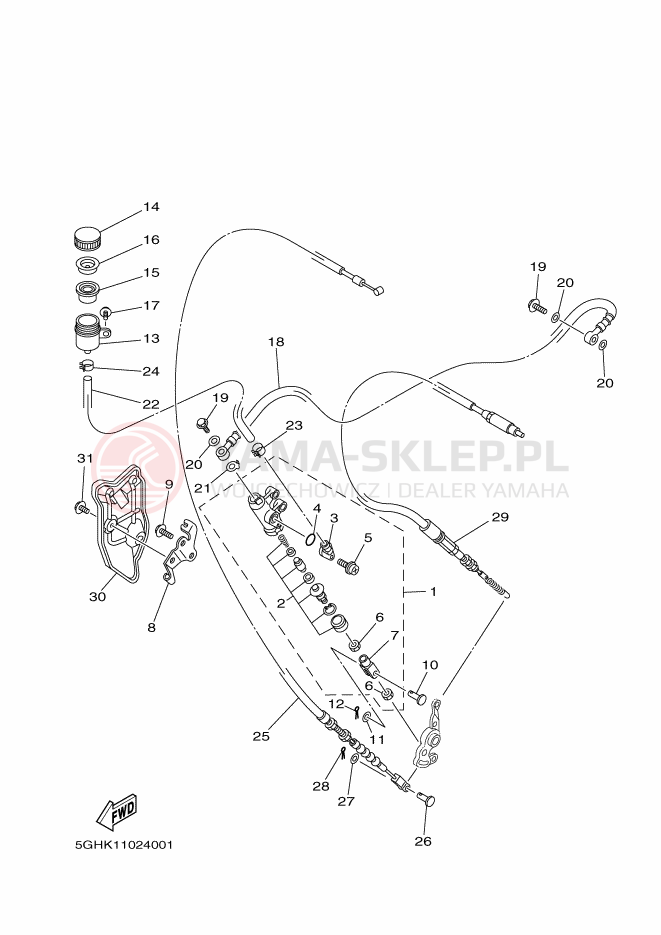 Schemat "Pompa hamulcowa tył" do Yamaha YFM400FWA