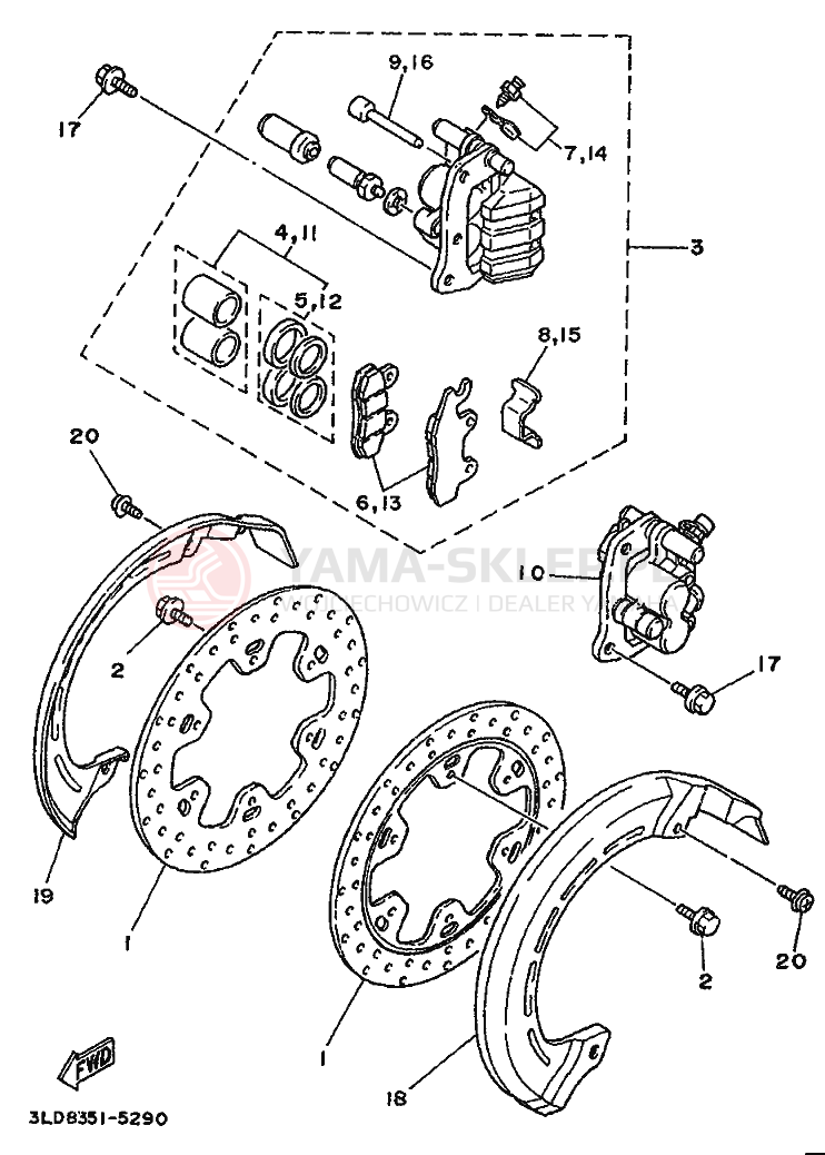 Schemat "Zacisk hamulcowy + tarcza przód" do Yamaha XTZ750 SUPERTENERE