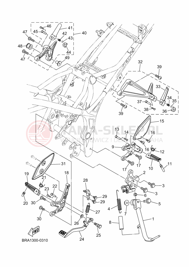 Schemat "Stopka postojowa i podnóżki" do Yamaha R3