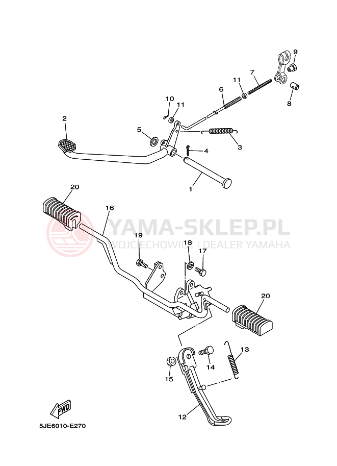 Schemat "Stopka postojowa i podnóżki" do Yamaha YB-1 YB1-4