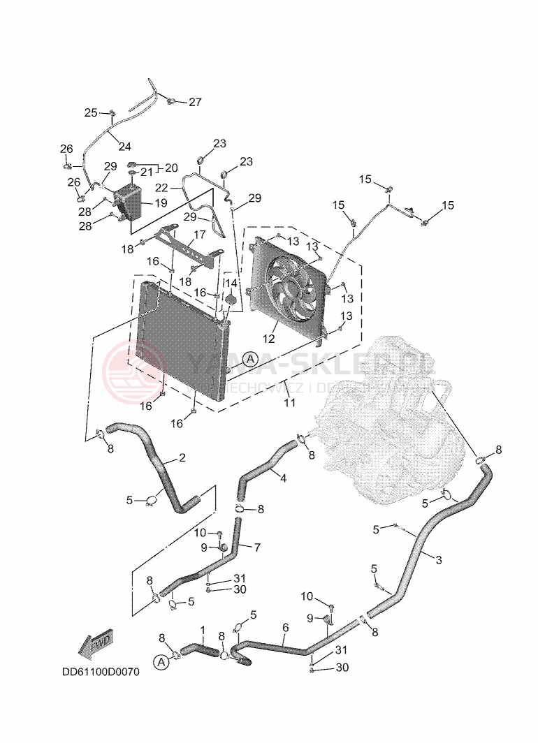 Schemat "Węże chłodnicy" do Yamaha WOLVERINE X4 850 SE