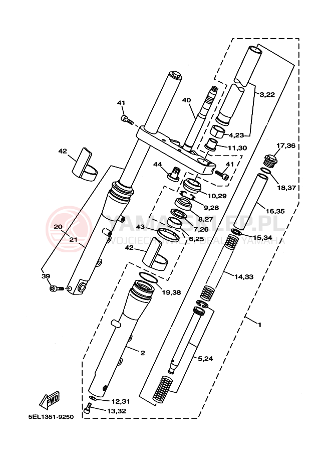 Schemat "Amortyzatory przód" do Yamaha XVS1100 DRAGSTAR 1100