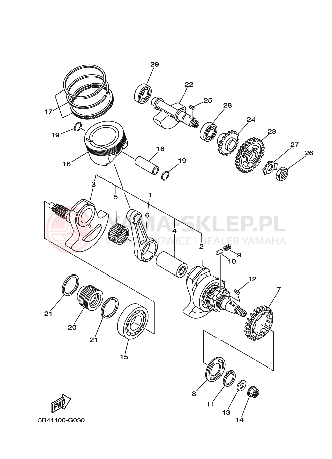 Schemat "Wał korbowy, tłok" do Yamaha RHINO 700 FI
