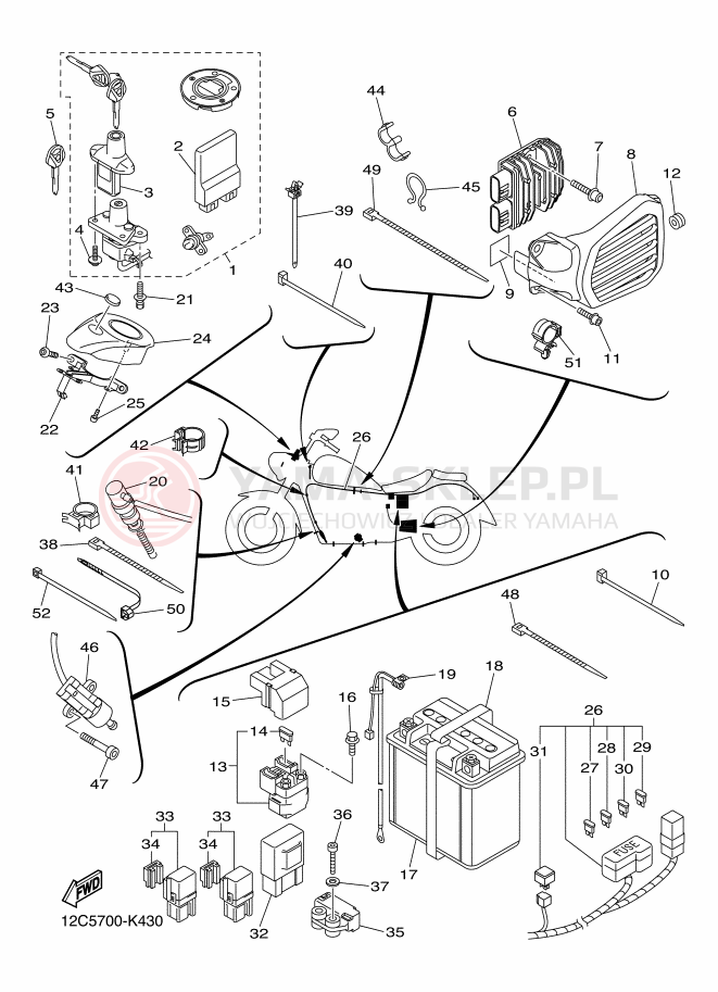 Schemat "układ elektryczny" do Yamaha XVS1300A
