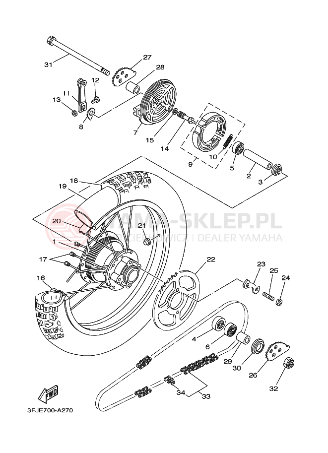 Schemat "Koło tył" do Yamaha DT175 DT175P