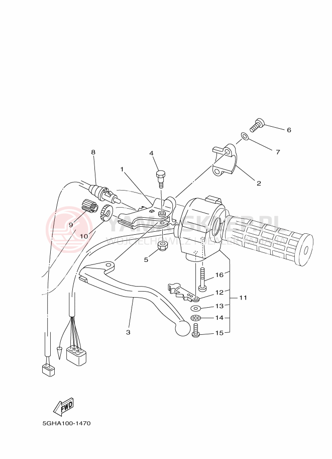 Schemat "Kierownica i osprzęt" do Yamaha YFM400FA