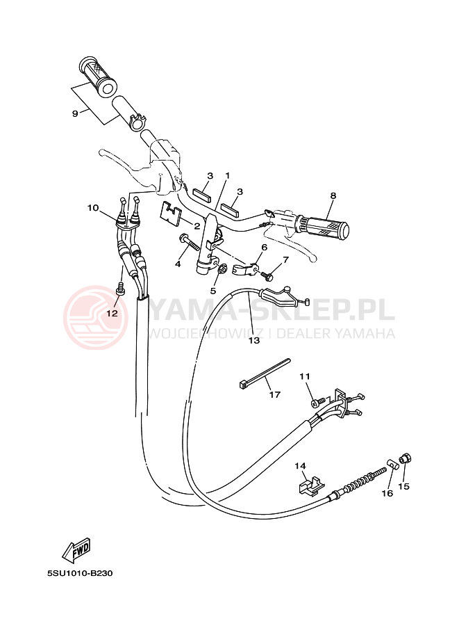 Schemat "Kierownica i osprzęt" do Yamaha CV50A JOG CASUAL