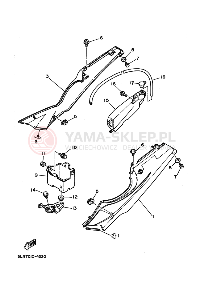 Schemat "Pokrywa boczna" do Yamaha FZR250R