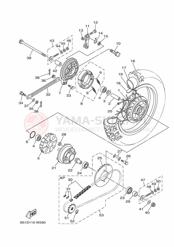 Schemat "Koło tył" do Yamaha TT-R110E