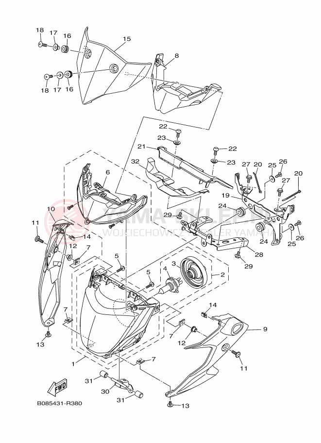 Schemat "Lampa przód" do Yamaha MT-03