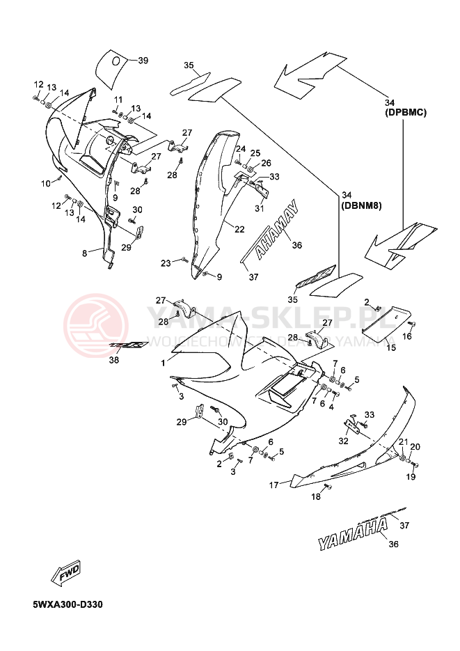 Schemat "elementy nadwozia" do Yamaha TZR50