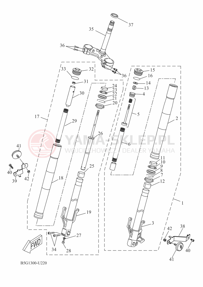 Schemat "Amortyzatory przód" do Yamaha YZF-R125