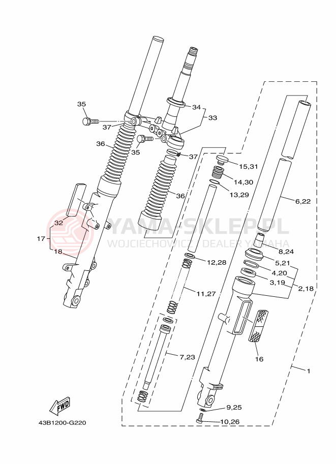 Schemat "Amortyzatory przód" do Yamaha YBR125EGS