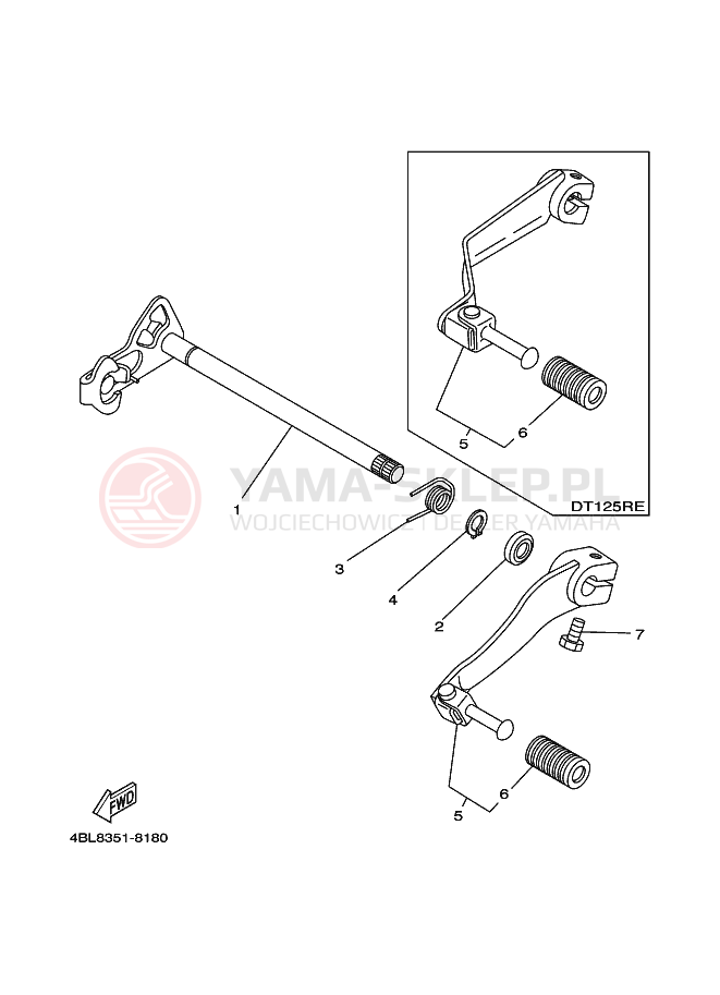 Schemat "Dźwignia zmiany biegów, wałek" do Yamaha DT125RE