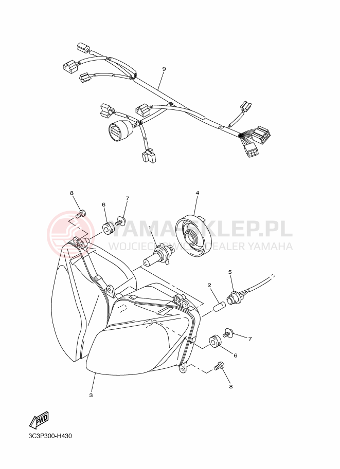 Schemat "Lampa przód" do Yamaha FAZER