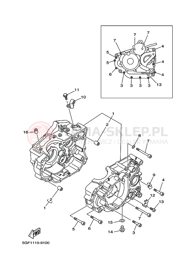 Schemat "Obudowa silnika" do Yamaha TT250R