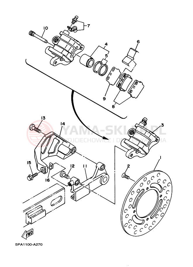 Schemat "Zacisk hamulcowy tylny" do Yamaha YZ85